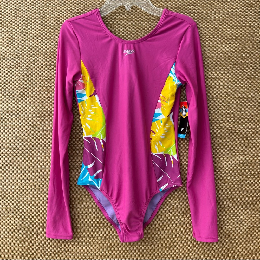 Speedo Swimsuit Girls XL 16 Pink One Piece RashGuard